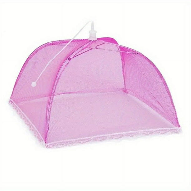 1pc Foldable Umbrella-Shaped Food Tent Cover With Lace Design, Collapsible & Portable Anti-Mosquito Mesh Cover For Home, Camping & Restaurants, Protects From Dust, Flies & Mosquitoes, Multi-functional