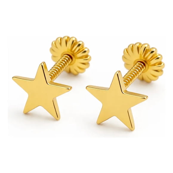 Aros Estrella 5mm Oro 18k 0.80gr. Mujer Niña Juvenil Dorado
