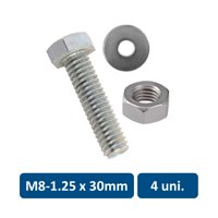 Rukafe Basics - Set De Perno Hexagonal, Tuerca Y Golilla Metrico M8-1.25 X 30Mm 4Un.