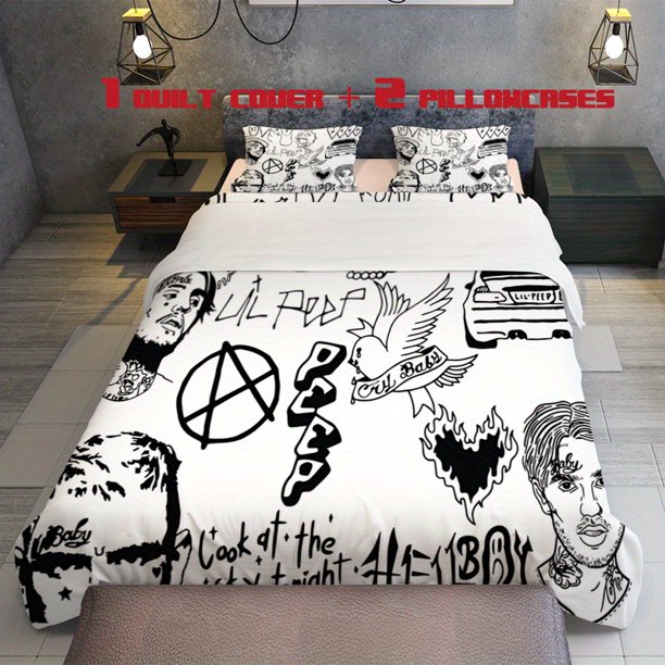 3Pcslil Peep Illustration Theme Printed Three Piece Bedding Set Soft Quilt Cover And Two Pillowcases