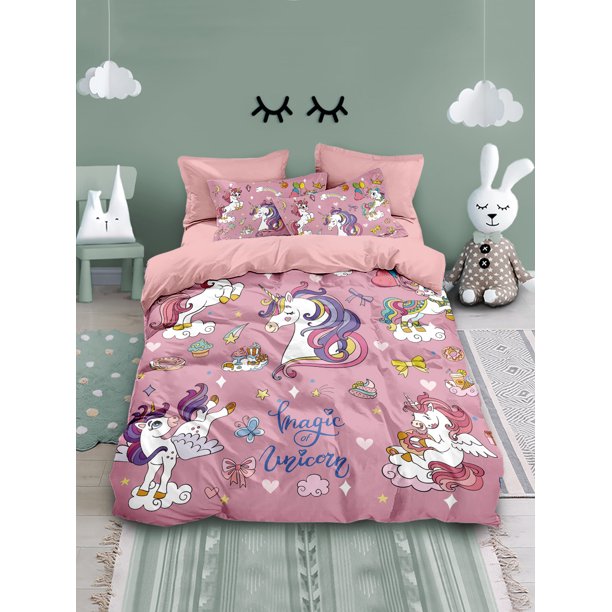x272 Bed SheetsDuvet Cover Set,Unicorn Print Pattern Bedding Set,For Girls Gift Bedroom Decor (*Duvet Cover *Pillowcase ) 3-Piece Bedding Set (1 Duvet Cover + 2 Pillow Shams) nj272