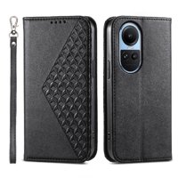 Funda Flip Foxdock Para Oppo Reno 10 5G , Estilo Billetera Con Diseño Rombo, Correa De Mano Y Soporte, Uso Diario