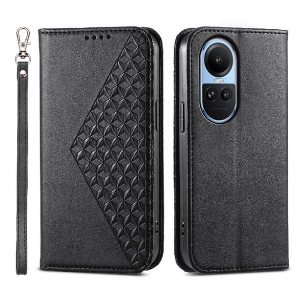 Funda Flip FOXDOCK para OPPO Reno 10 5G , Estilo Billetera con Diseño Rombo, Correa de Mano y Soporte, Uso Diario