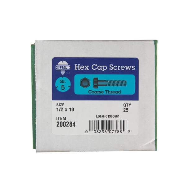 Tornillos Hillman con tapa hexagonal, 1,3 cm x 25,4 cm, acero zincado, paquete de 25