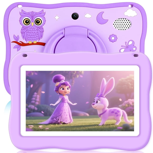 Tablet infantil TOPELOTEK de 7" con funda resistente a golpes y cámara, color morado