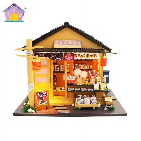 Casita Miniatura "Memories of Autumn Grocery Store" – Kit DIY con Luces LED y Estilo Japonés Tradicional M914