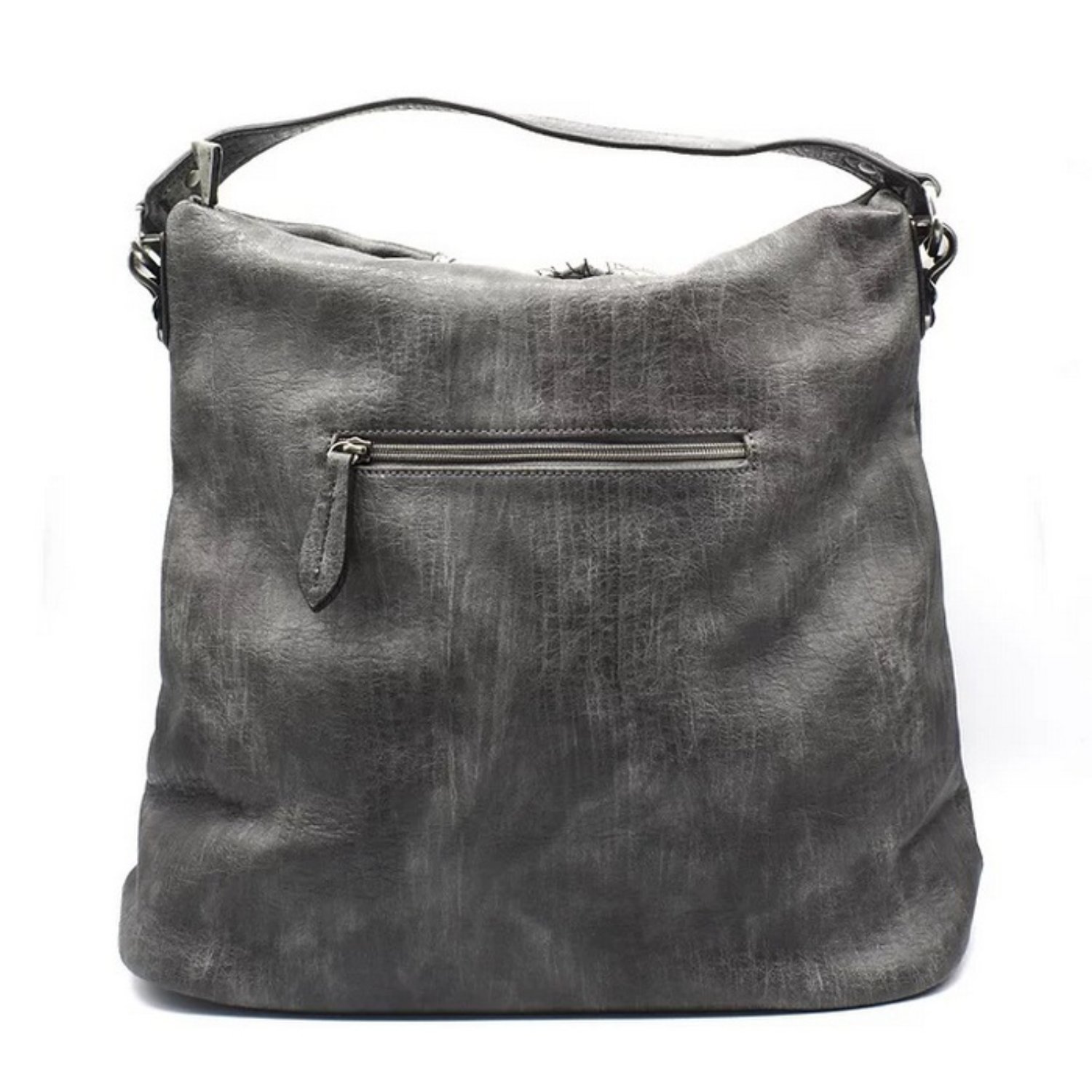 Cartera Agua De Coco Gris Reptil Metal