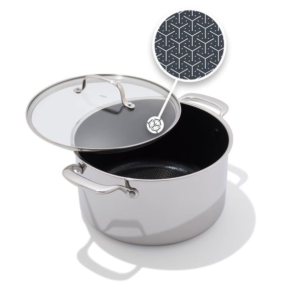 Olla de caldo híbrida OXO 8QT de acero inoxidable antiadherente con tapa