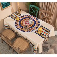 Genérico - Mantel Rectangular Antimanchas 140 X 230 Cm - Morado Mándala Crema