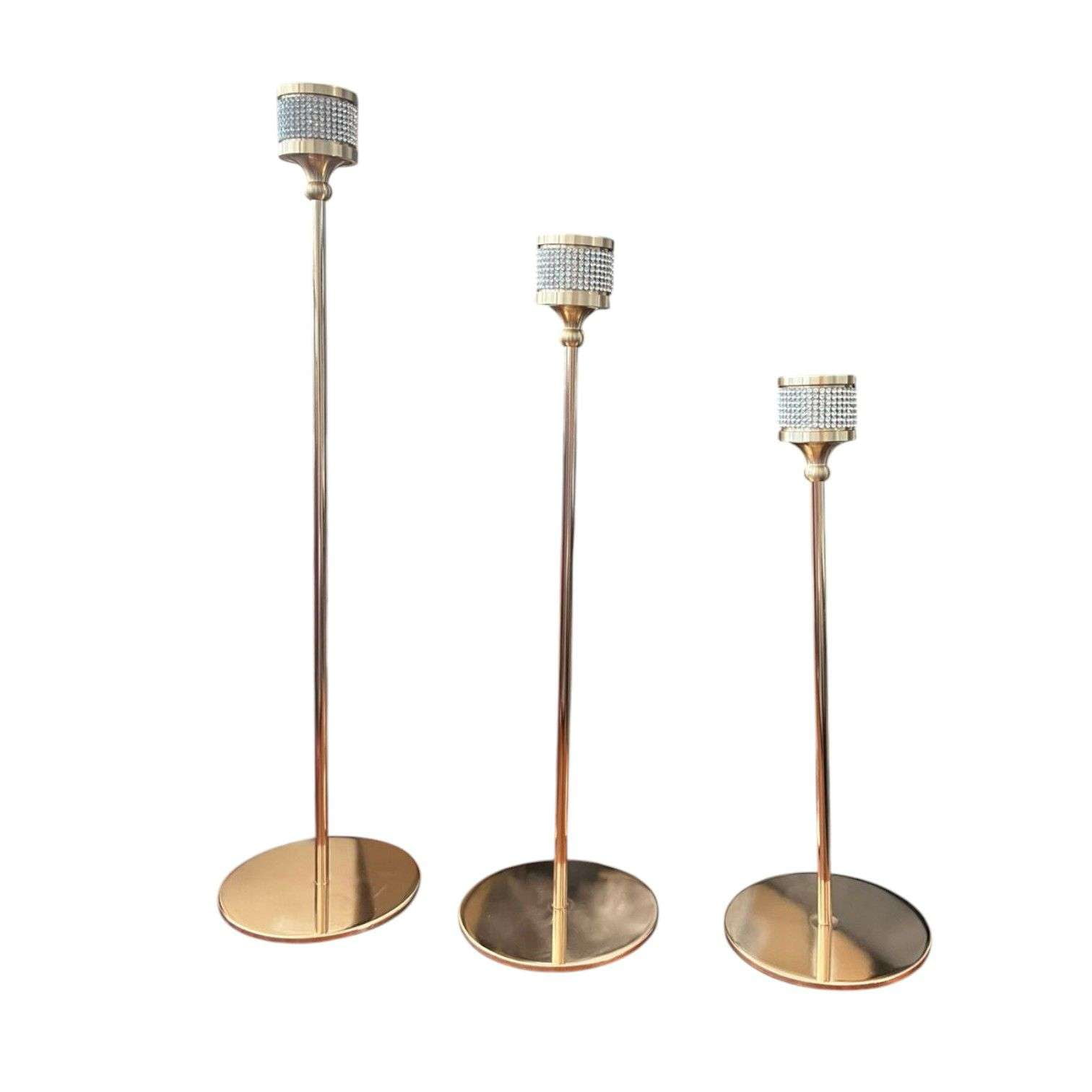 Oem - Pack 3 Porta Vela Candelabro Set 3 Candelabros Dorado Brillo