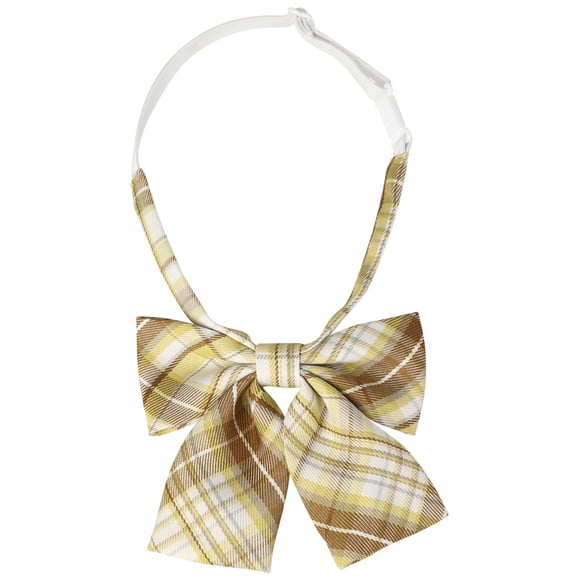 INSPIRE CHIC Lazo de Nudo Pre-atado Cuadros Lindo Elegante Colorido para Mujeres Uniforme Escolar Marrón Amarillo