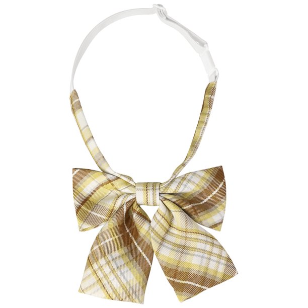 INSPIRE CHIC Lazo de Nudo Pre-atado Cuadros Lindo Elegante Colorido para Mujeres Uniforme Escolar Marrón Amarillo