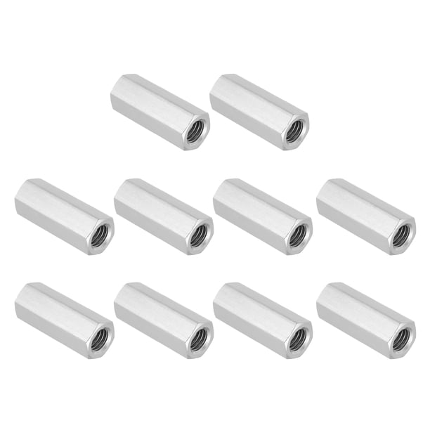 Uxcell 1/2"-13 UNC 304 Acero Inoxidable Tuercas de Acoplamiento Hexagonales, 10 Piezas 2" de Longitud Totalmente Roscadas Conector de Acoplamiento de Varilla, Tono Plateado
