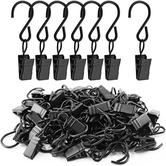 Set Myst Design De 50 Ganchos De Acero Con Clip Para Cortinas Y Luces 6 Cm Negro