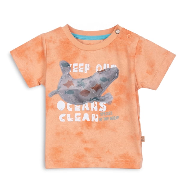 Polera Bebé Niño Manga Corta Estampado Ballena Naranjo Pillin