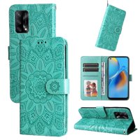 Funda Tipo Cartera Foxdock Para Oppo A74 4G , Diseño Girasol En Relieve, Cuero Pu, Cierre Magnético, Soporte Y Tarjetero