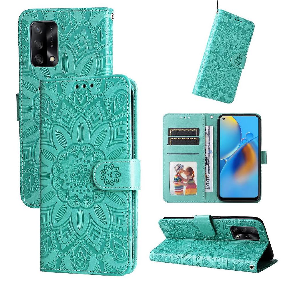 Funda Tipo Cartera Foxdock Para Oppo A74 4G , Diseño Girasol En Relieve, Cuero Pu, Cierre Magnético, Soporte Y Tarjetero