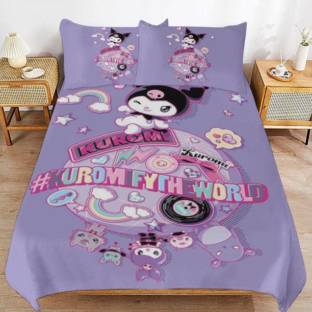 Kuromi Duvet Cover Set 3 Piece Bedding Set Double Sided Printing Decorative Comforter Cover Set