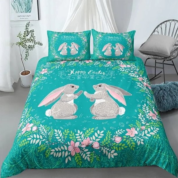 x2216 Bed SheetsCartoon Cute Dog/Rabbit Bedding Set Nordic Twin // Bed Cover × Duvet Cover For Girl Boy Kid Teens Gift 3-Piece Bedding Set (1 Duvet Cover + 2 Pillow Shams) nj2216