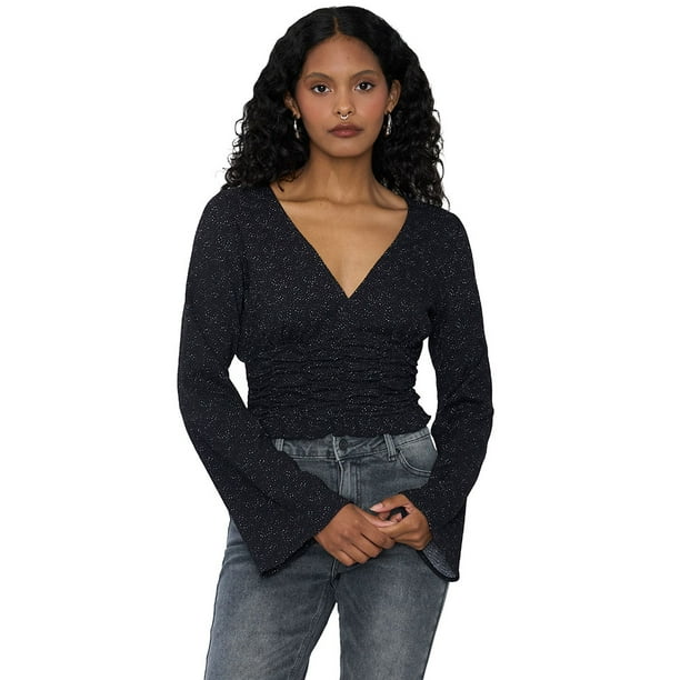 Blusa Mujer Manga Larga Campana Print Negro Corona