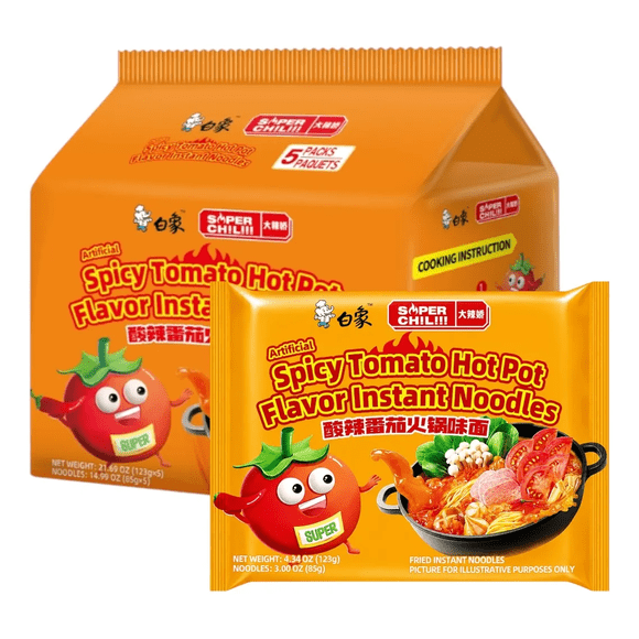 Ramen Instantáneo Baixiang Sabor Tomate Picante 5 Pack 615g