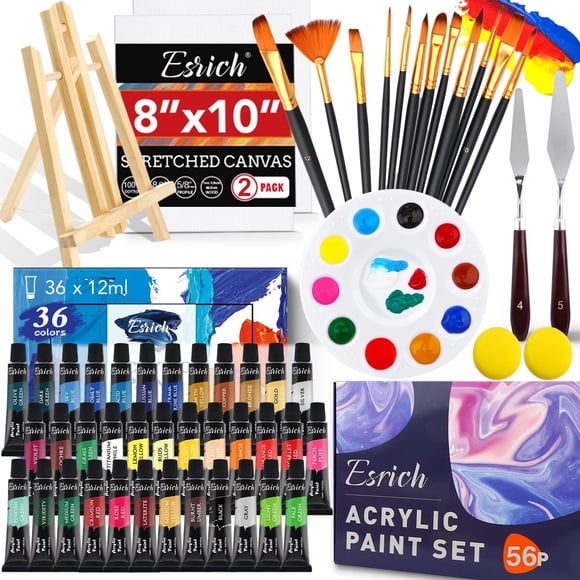 Set Pintura Acrílica ESRICH 56 Piezas 36 Colores Lienzo