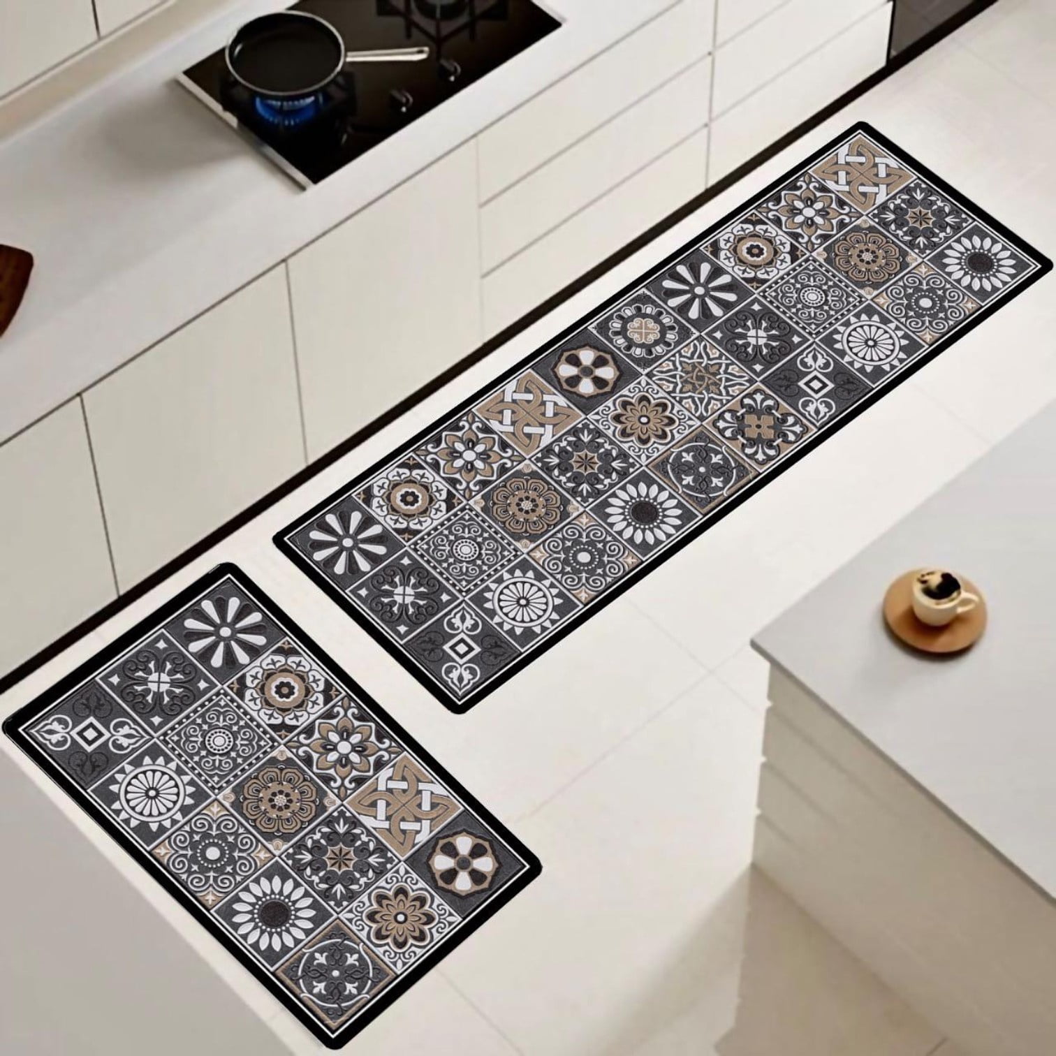 Wyj Hogar - Set De 02 Alfombra De Cocina Impermeable De Cuero Nappa Md10