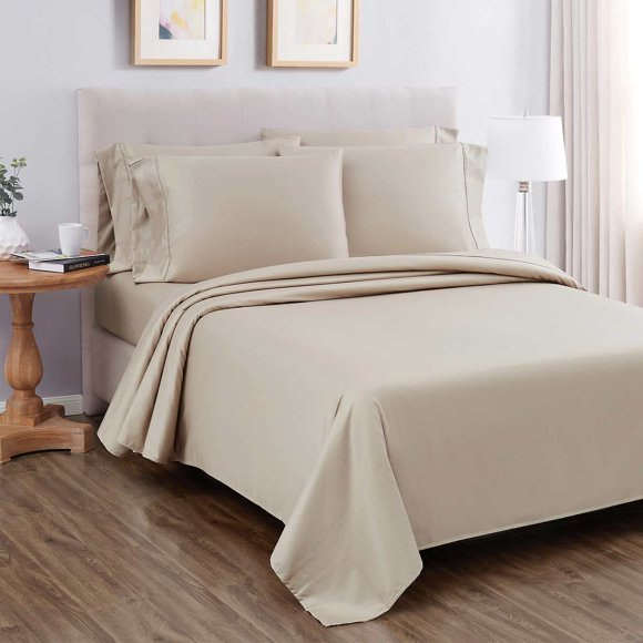 Juego de sábanas OLIKIUS Queen 680TC Beige de 6 piezas