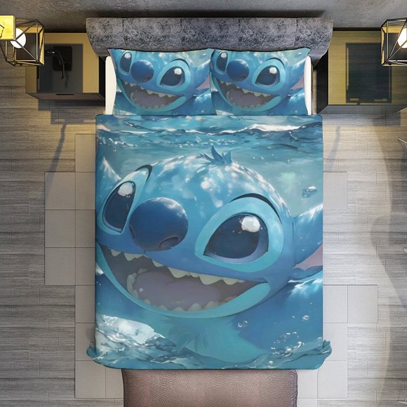 Stitch Swimming 3 Pieces Duvet Cover Set Full Size Super Soft Fade Resistant Microfiber
