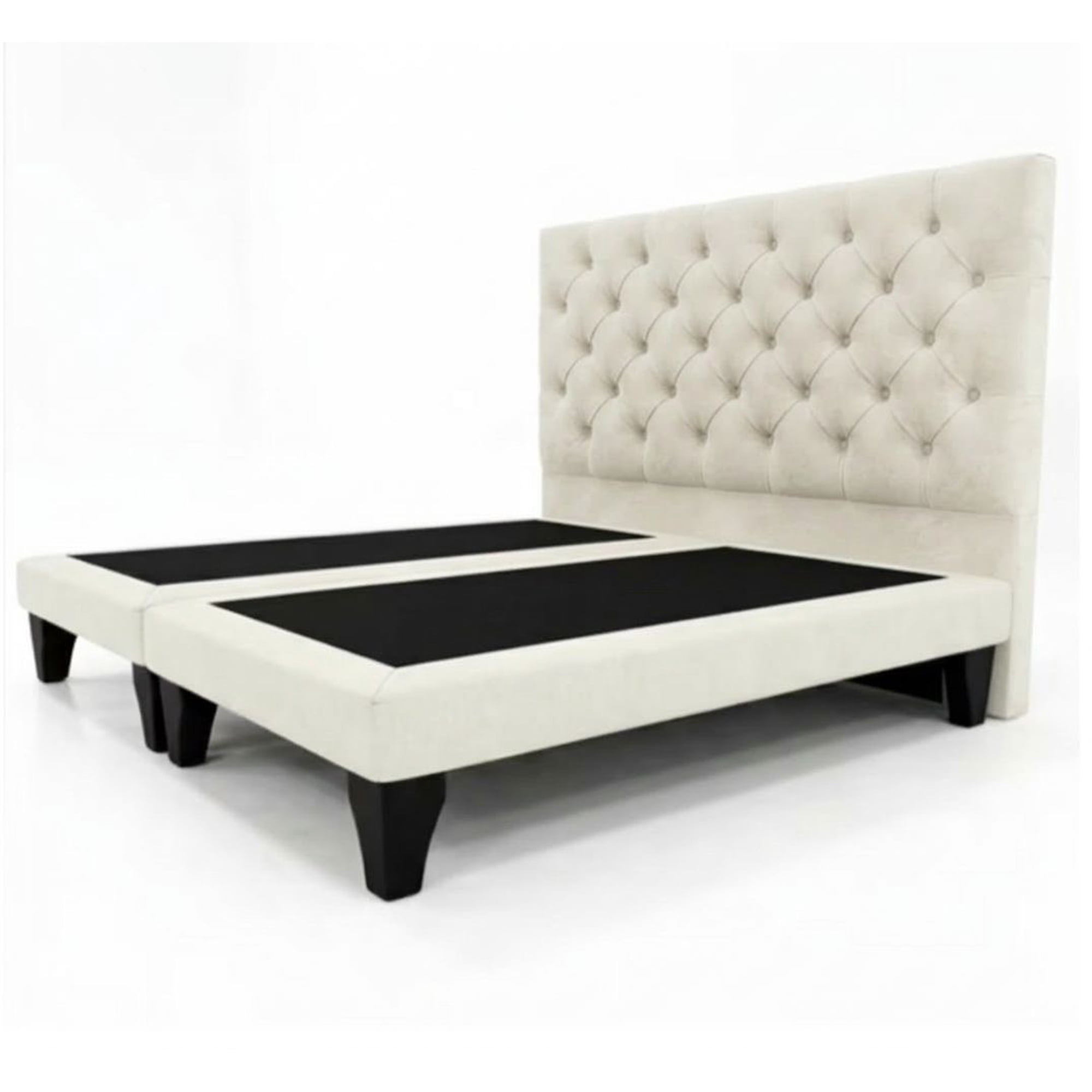 Home V Ele - Cama 2 Plazas Capitone Base Dividida Blanco Crudo En Felpa