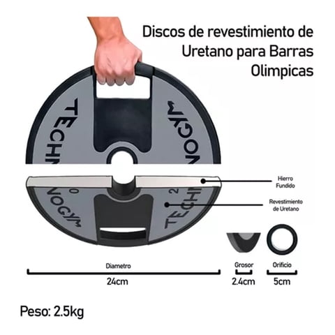 Genérico - Disco Olímpico 5 Kg Profesional Pesas Barras De Uretano