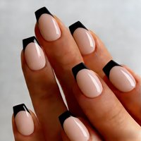 Press On Nails Joyvvew, Punta Francesa Negra, Mediana, Cuadrada, 30 Unidades