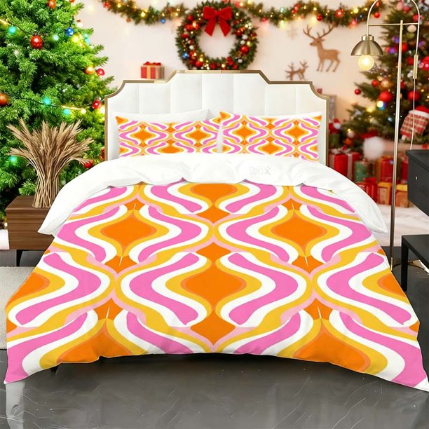 Set Wavy Striped Pattern Printed bedding | 1 Duvet Cover + 2 Pillowcases 100% Polyester Durable Wrinkle-Resistant Skin-Friendly Breathable Non-Fading Suitable F