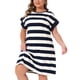 thumbnail image 1 of Agnes Orinda Vestido Túnica Talla Grande para Mujeres Verano 2026 Manga Corta a Rayas Casual Camiseta Vestido 3X Azul, 1 of 7