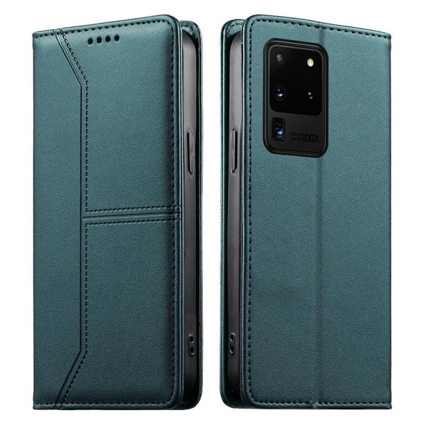 Funda tipo cartera con bloqueo RFID para Samsung Galaxy S20 Ultra cubierta magnética de cuero con tapa y soporte Verde