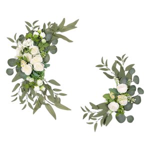 Magideal - 2 Piezas De Flores Artificiales Swag Arreglo Floral Centro De Mesa Guirnalda Colgante Hecho A Mano Arco De Boda Flores Para Cenador Pared Telón De Fon , Blanco