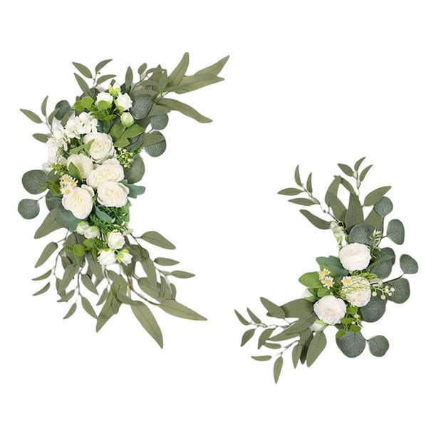 2 piezas de flores artificiales Swag arreglo floral centro de mesa guirnalda colgante hecho a mano arco de boda flores para cenador pared telón de fon , Blanco