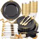 thumbnail image 1 of Set de Platos Plásticos Desechables Nervure Negro y Dorado 175 Piezas, 1 of 3