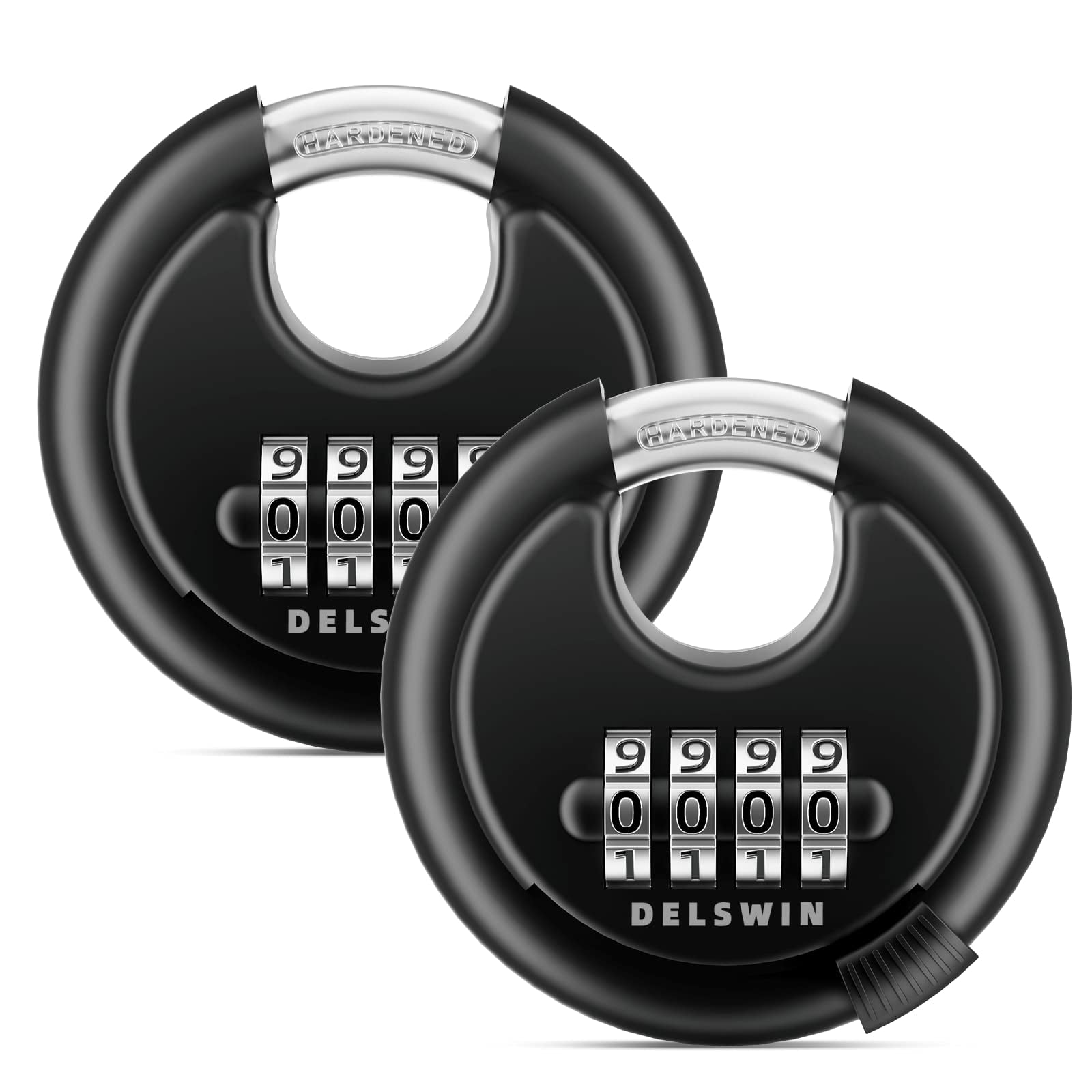 Candado De Combinación Delswin Con Disco De 4 Dígitos Para Exteriores, 2 Unidades, Negro