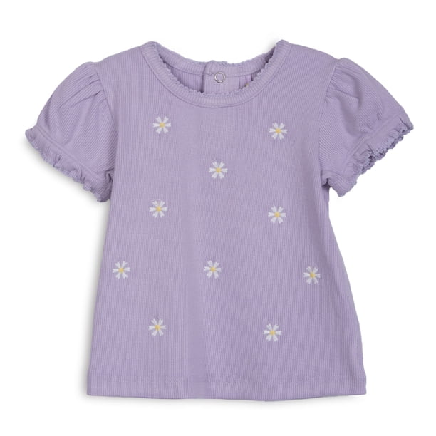 Polera Bebé Niña Manga Corta Globo Flores Lavanda Pillin