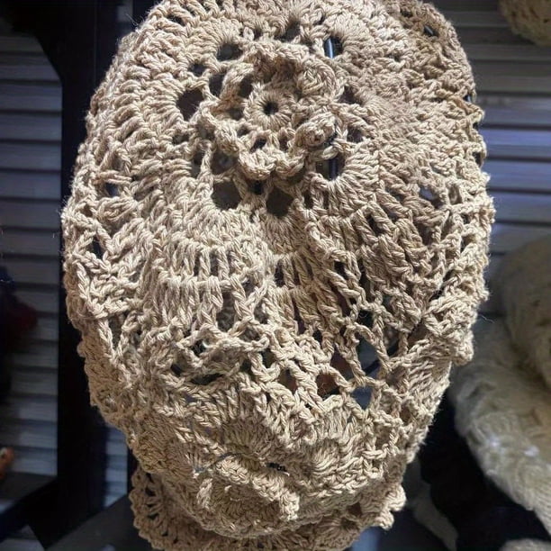 Vintage Flower Crochet Beanie Elegant Hollow Out Skull Hat Soft Thin Breathble Knit Hats Cloche Hat For Women
