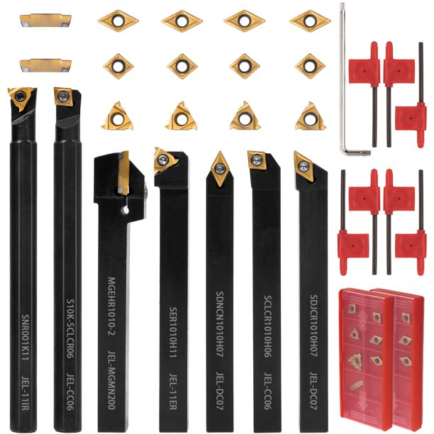 Kit de 21 piezas de herramientas indexables para torno, vástago de 3/8" (10 mm) e insertos de carburo