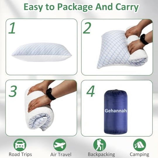 Gehannah - Almohada Camping Memory Foam Grande 2 Pack Enfriable