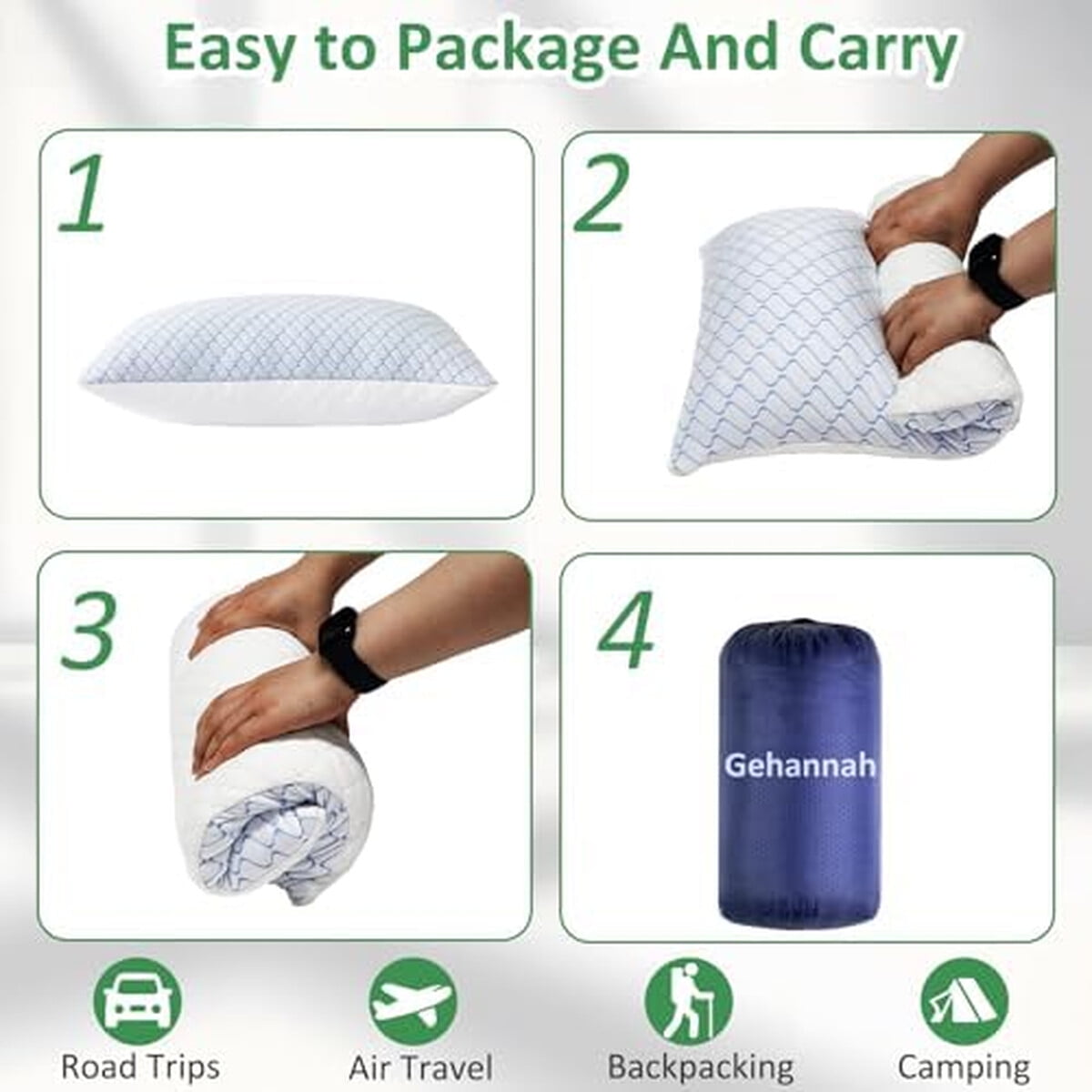 Almohada Camping Gehannah Memory Foam Grande 2 Pack Enfriable