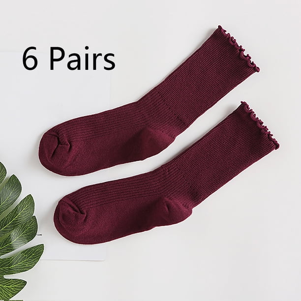 Calcetines de mujer. Calcetines tobilleros informales con puños vueltos y volantes, transpirables, de algodón fresco, con diseño de lechuga y volantes (paquete de 3)