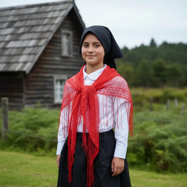 Traje Tipico Chilote Fiestas Patrias Niña Blusa y Accesorios