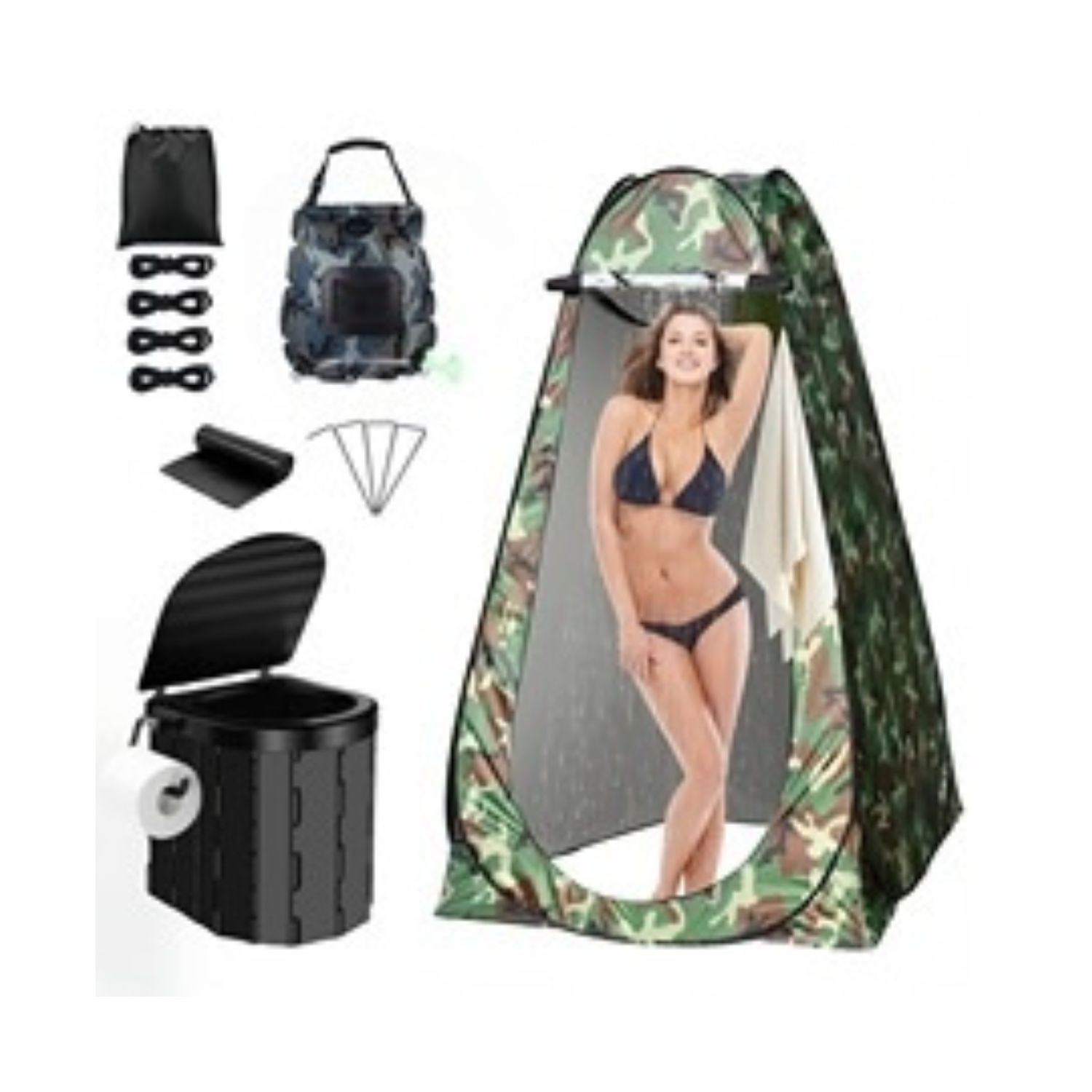 Babyluna - Set Esencial 3 En 1 Para Camping - Baño, Cambiador, Ducha Camuflado