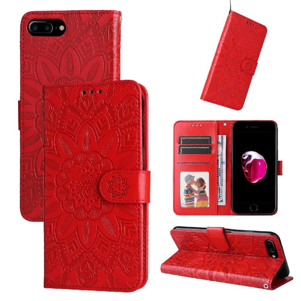 Funda Tipo Cartera Foxdock Para Iphone Se 2020 , Diseño Girasol En Relieve, Cuero Pu, Cierre Magnético, Soporte Y Tarjetero