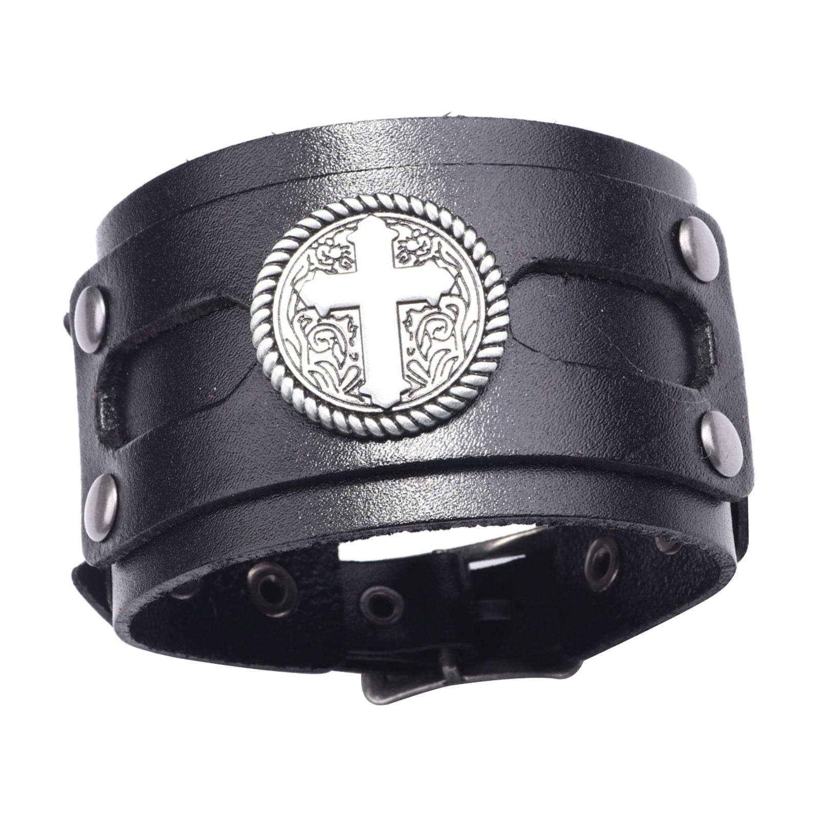 Ioensy - Brazalete De Cuero Pu Pulsera Hebilla Steampunk Hecho A Mano Negro