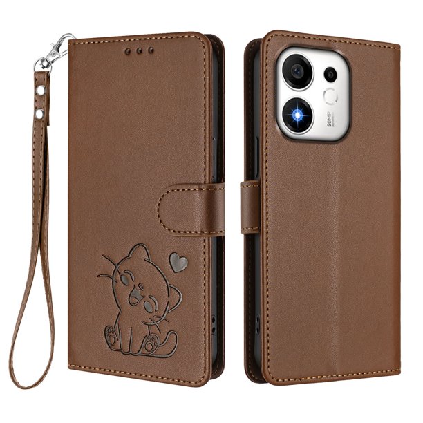 Honor 600 Smart Funda Billetera con Estampado de Gato, Marrón